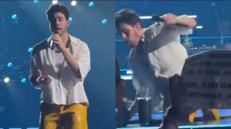 Nick Jonas Priyanka Chopra Husband Falls On Stage During World Tour Boston Concert Screams video Viral